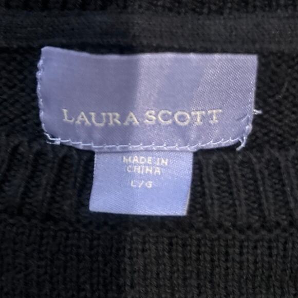 LAURA SCOTT UGLY CHRISTMAS Sweater Cotton Pom Nose Rudolph Sequin Snowflakes L - Picture 4 of 7